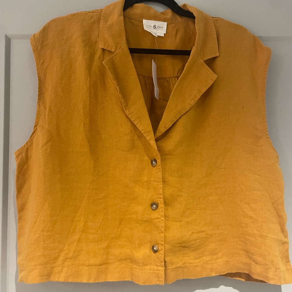 Lou & Grey cap sleeve yellow linen top - Size XL